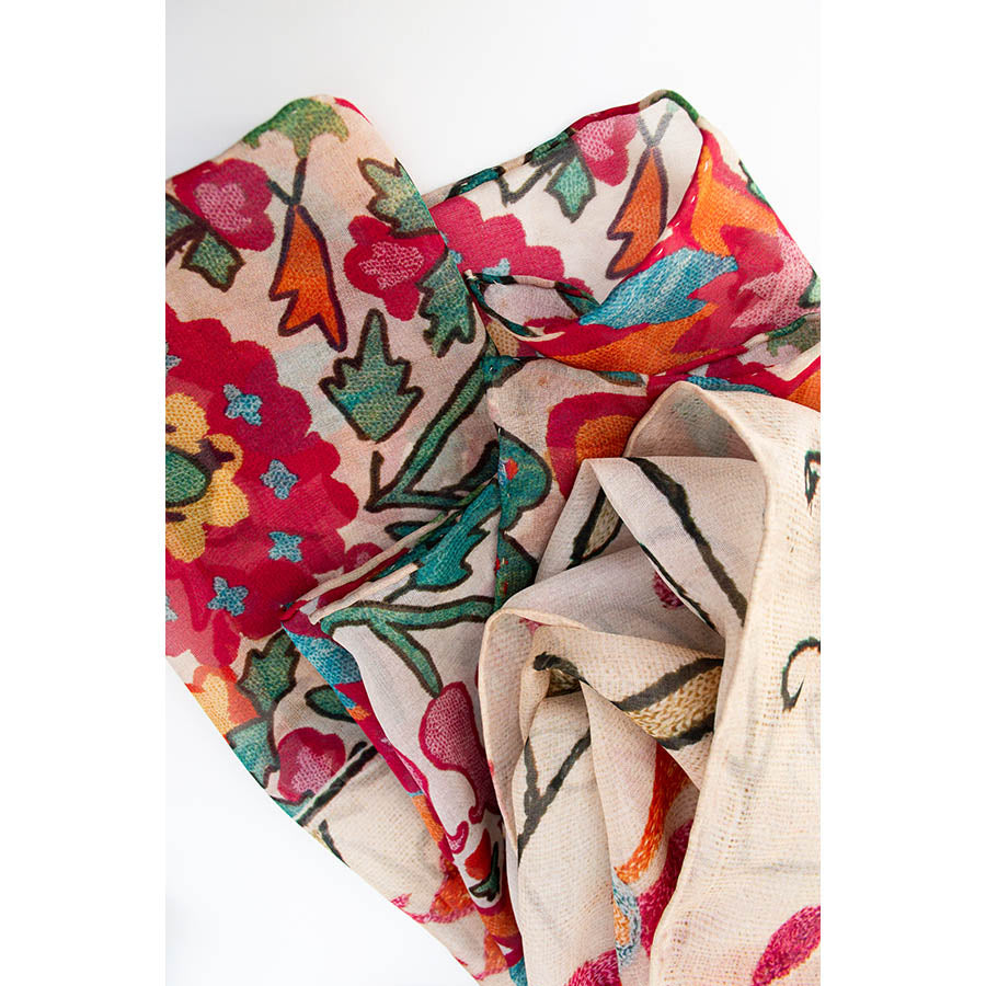 Suzani Blossom Chiffon Scarf - Detail