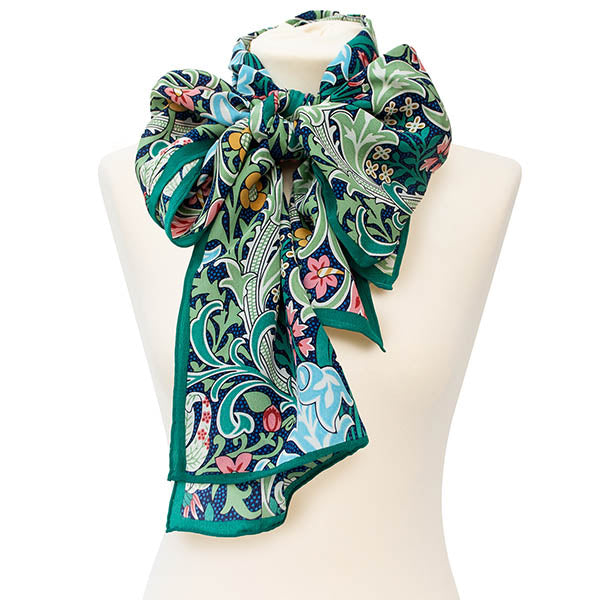 Morris Golden Lily Green Crêpe de Chine Scarf 2