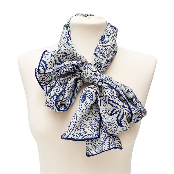 Morris Navy Seaweed Crêpe de Chine Scarf - Style 2