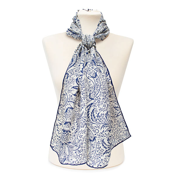 Morris Navy Seaweed Crêpe de Chine Scarf