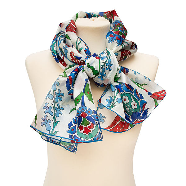 Iznik Tulips Silk Habotai Scarf - Style 2