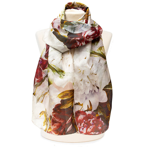 Redouté Peony Silk Habotai Scarf