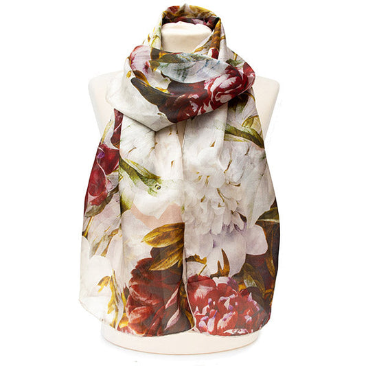Redouté Peony Silk Habotai Scarf
