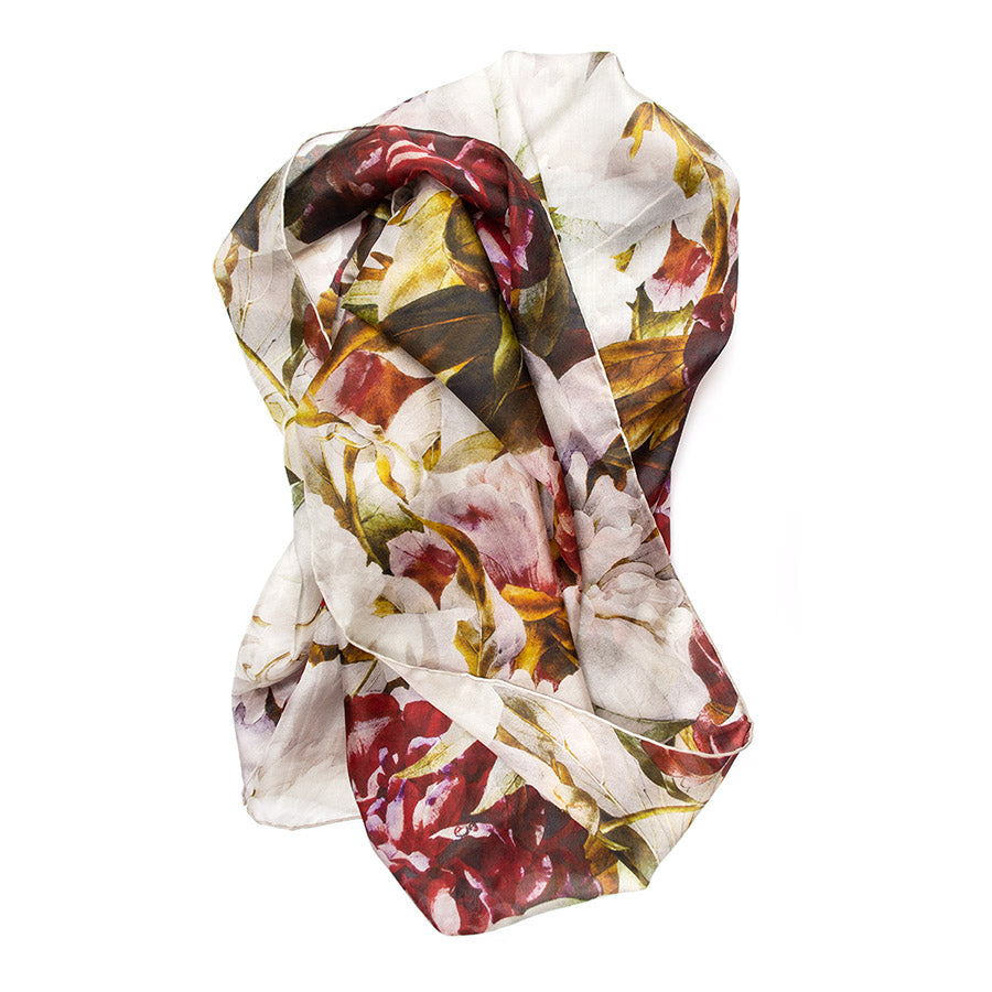 Redouté Peony Silk Habotai Scarf - Detail