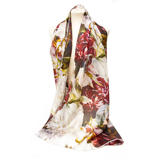 Redouté Peony Silk Habotai Scarf - Style 2