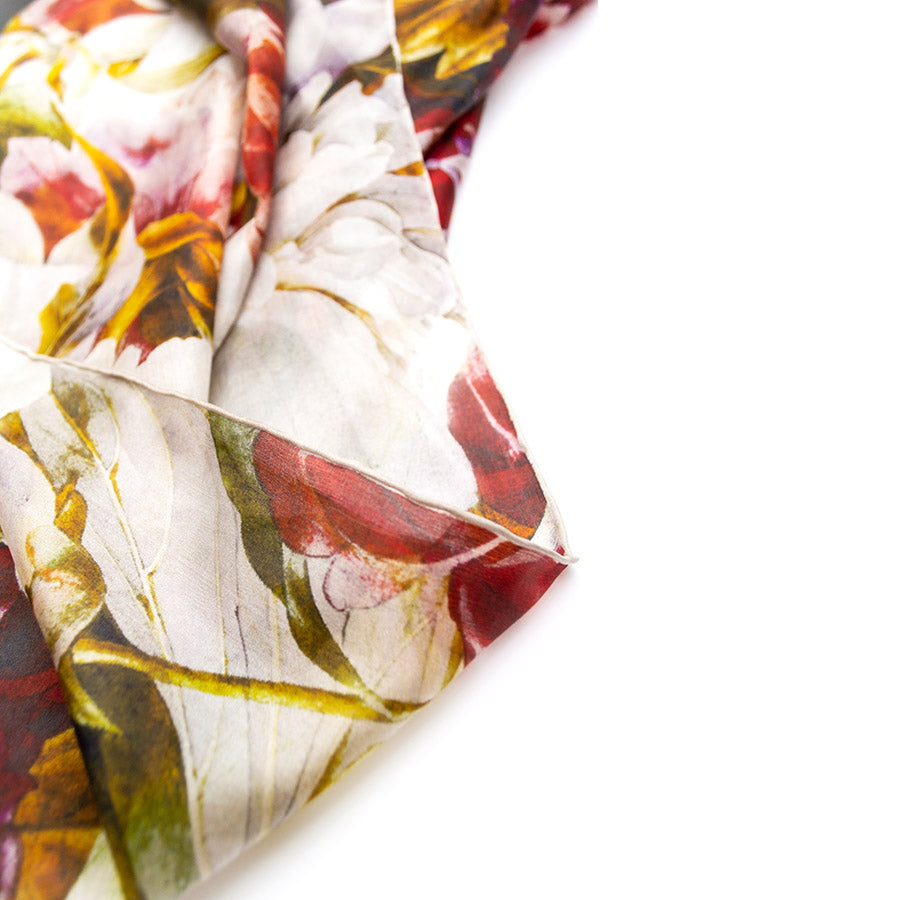 Redouté Peony Silk Habotai Scarf - Detail