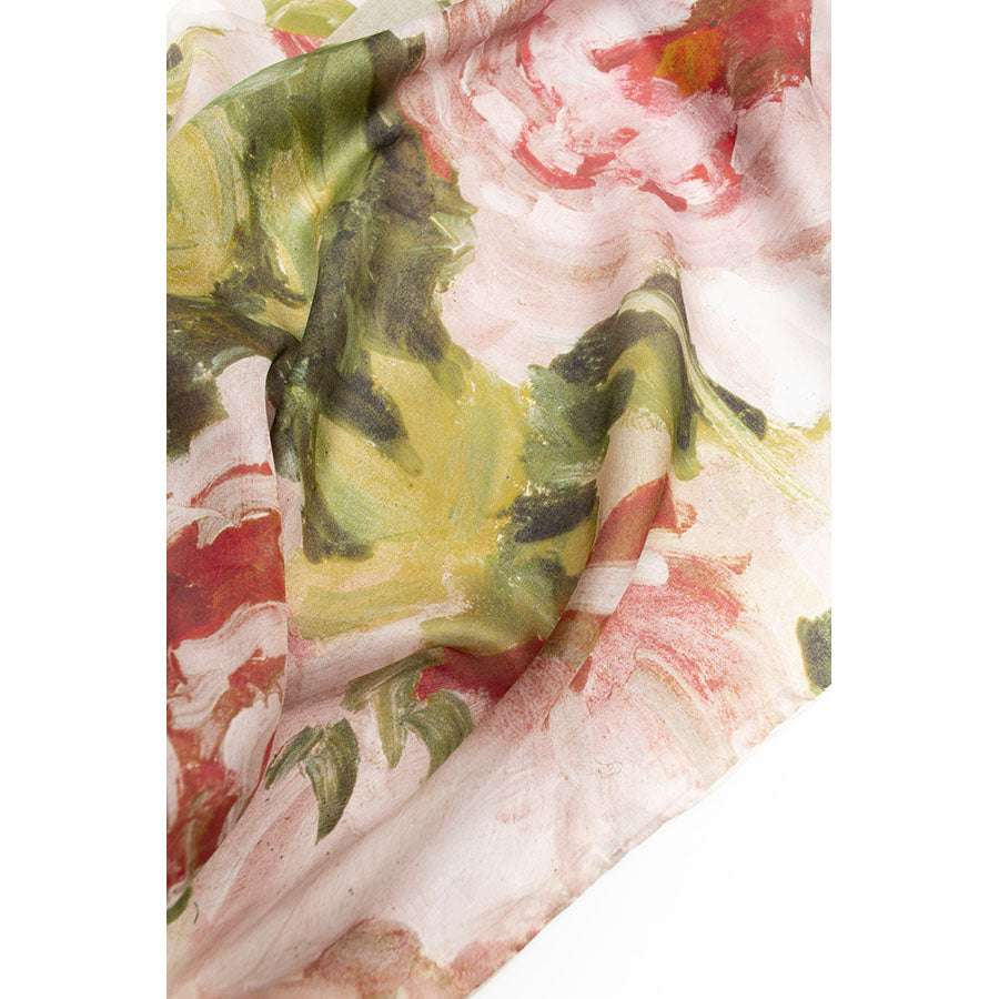 Pissaro Peonies Silk Habotai Scarf - Detail