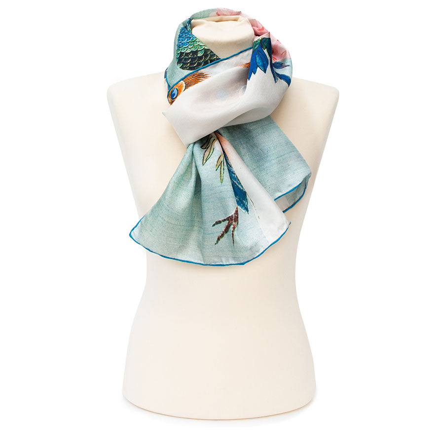 Hiroshige Peacock Silk Habotai Scarf - Style 4
