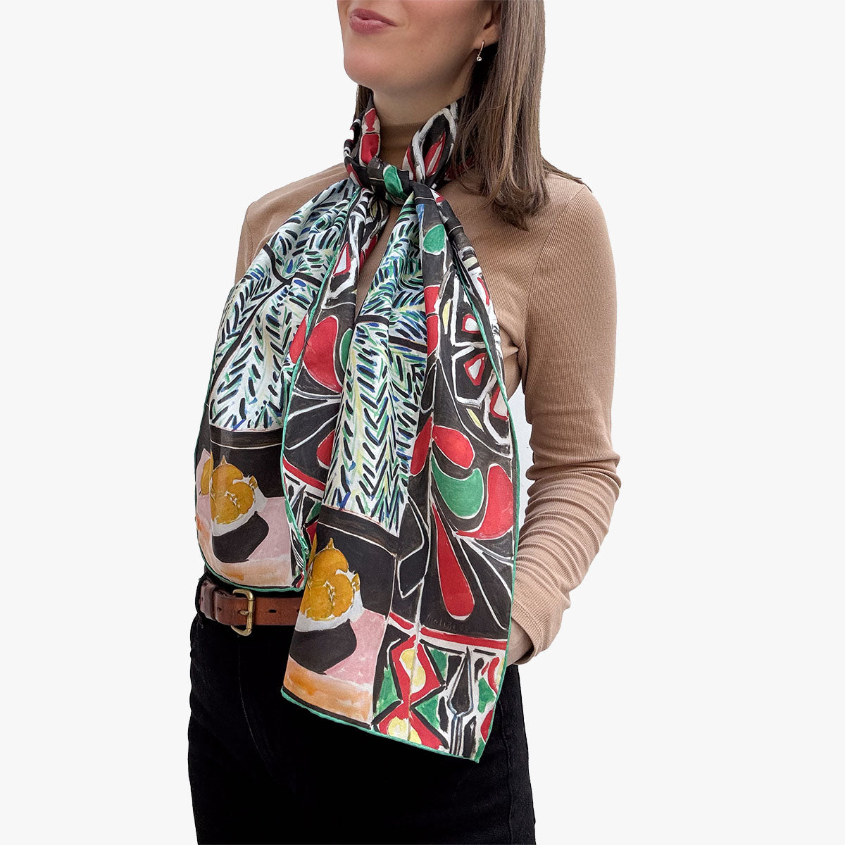 Matisse Egyptian Curtain Silk Habotai Scarf - With Model 1