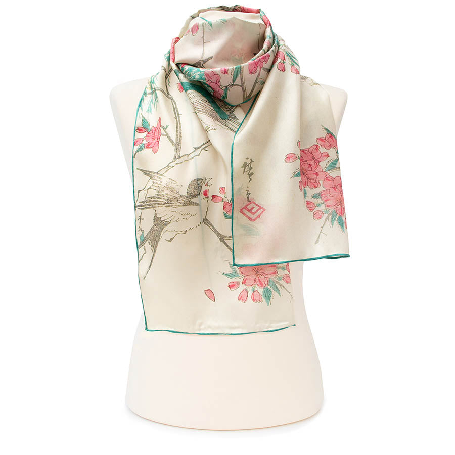 Hiroshige Cherry Blossom Silk Habotai Scarf