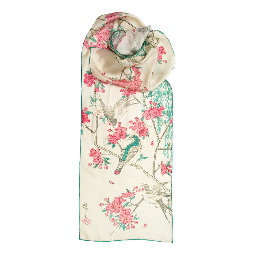 Hiroshige Cherry Blossom Silk Habotai Scarf