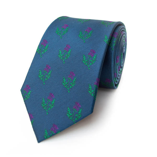 Thistles Dark Blue Silk Tie
