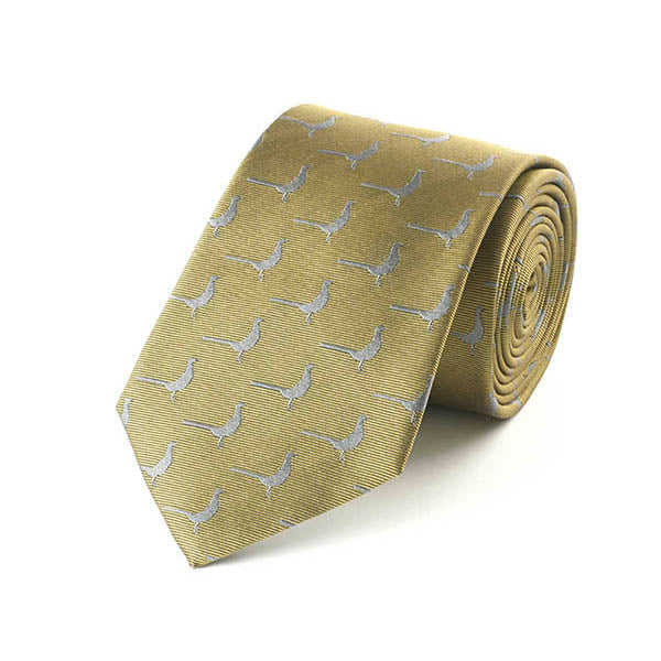 Standing Pheasant Gold Silk Tie