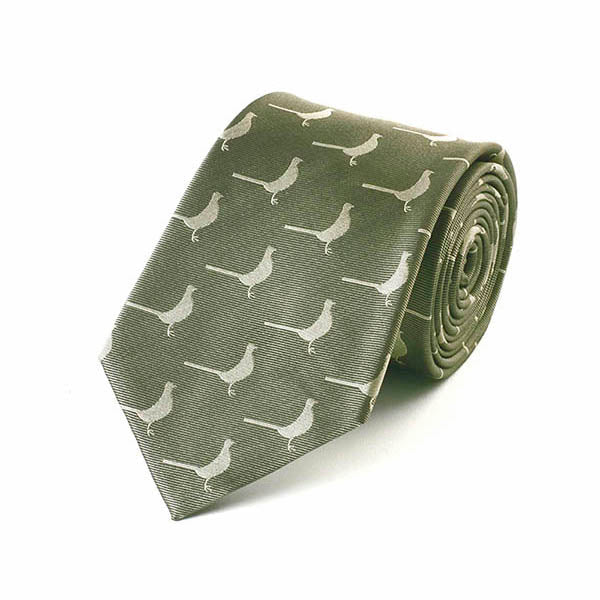 Standing Pheasant Green Silk Tie