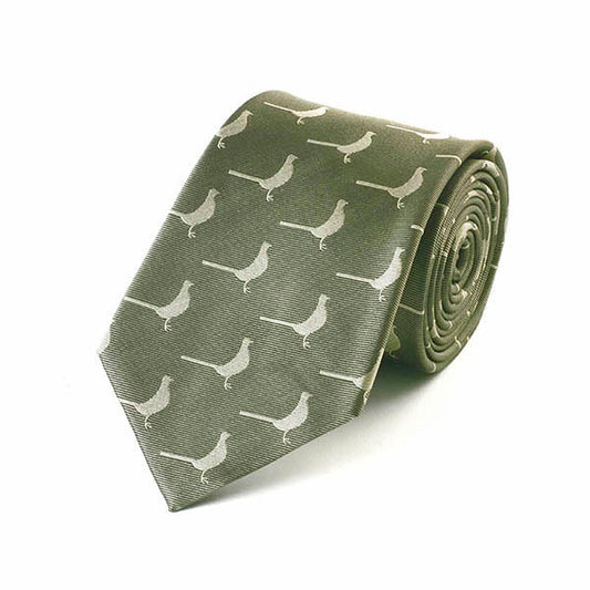 Standing Pheasant Green Silk Tie