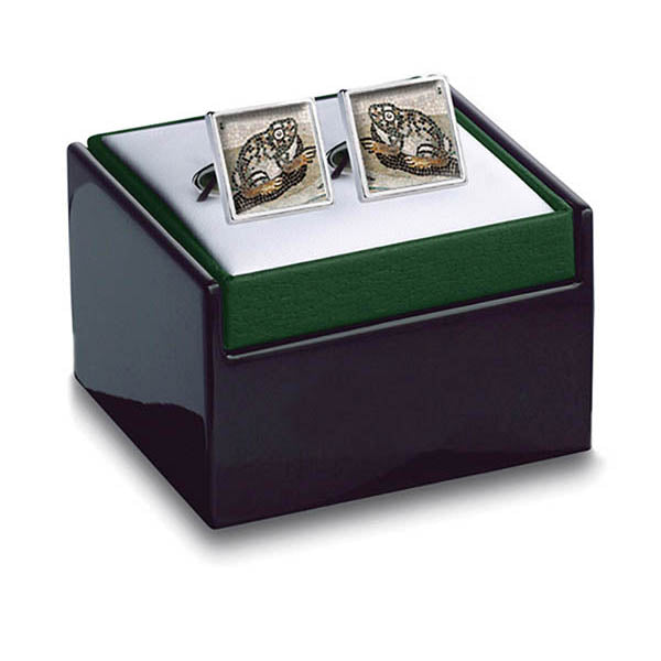 Byzantine Mosaic Frog Cuff Links in box