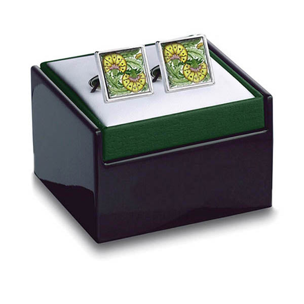 De Morgan Flowers Yellow Cuff Links in box