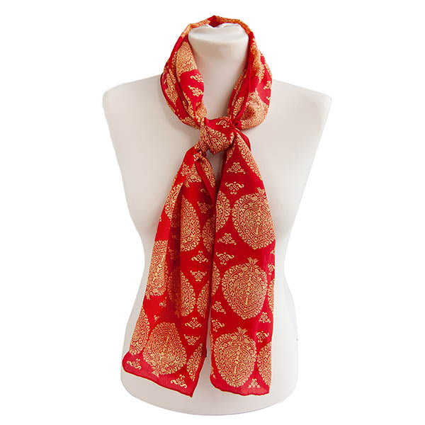 Red & Gold Islamic Crêpe de Chine Scarf