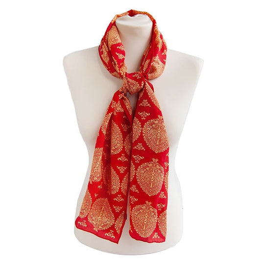 Red & Gold Islamic Crêpe de Chine Scarf