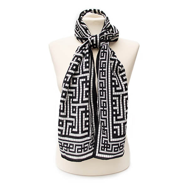 Greek Key Crêpe de Chine Silk Scarf