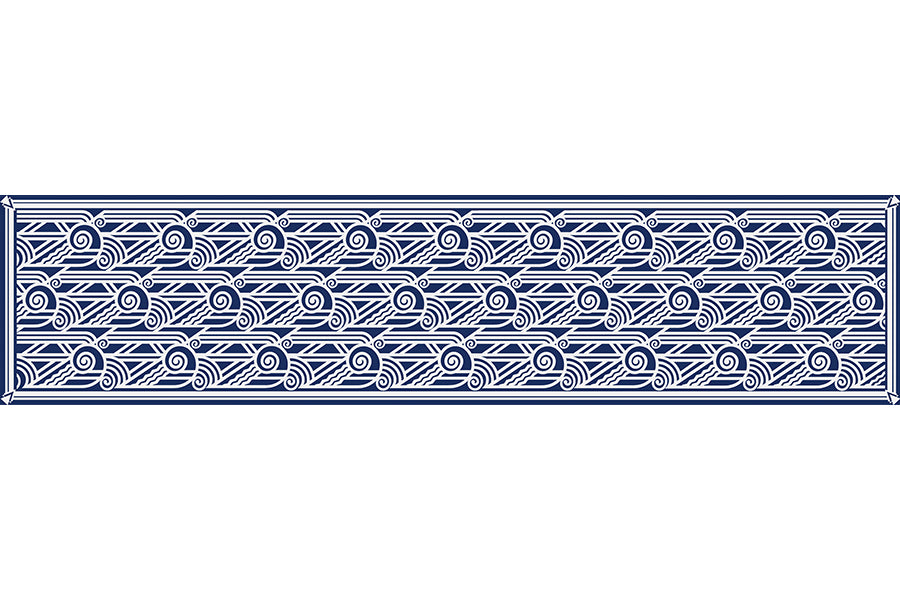 Deco Volute Blue Crêpe de Chine Scarf - Flat Artwork