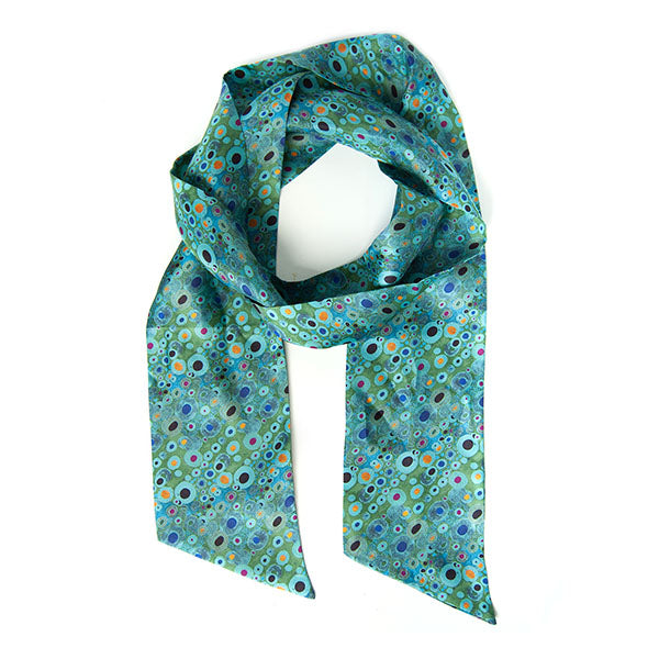 Klimt Turquoise Skinny Silk Scarf