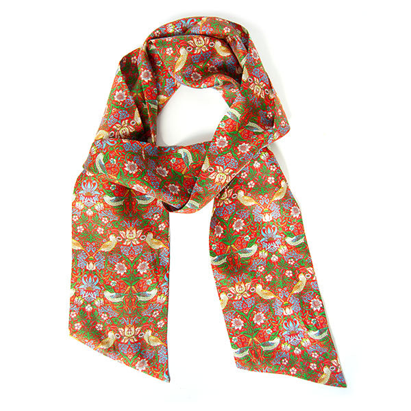 Morris Strawberry Thief Red Skinny Silk Scarf