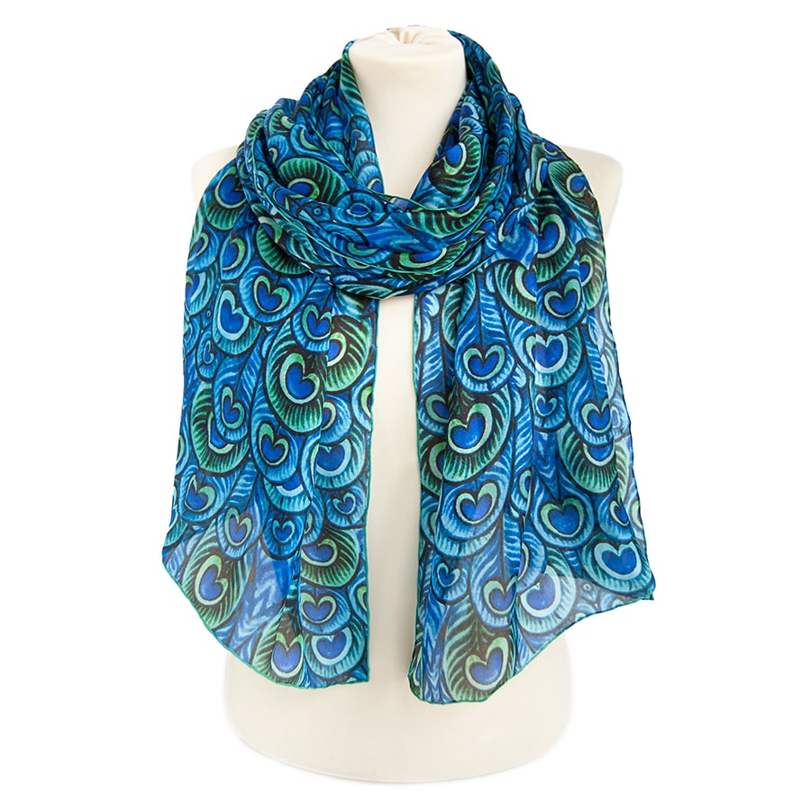 De Morgan Peacock Feathers Habotai Scarf
