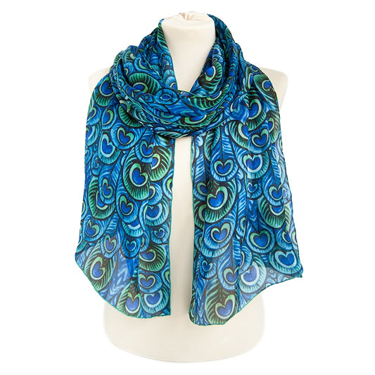 De Morgan Peacock Feathers Habotai Scarf