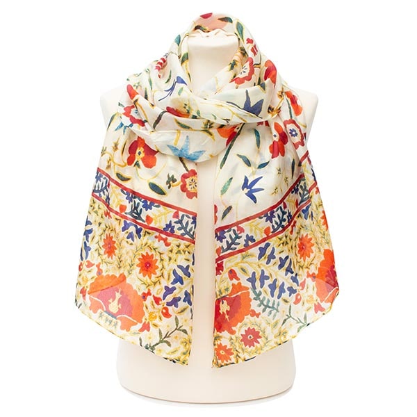 Suzani Red Silk Habotai Scarf