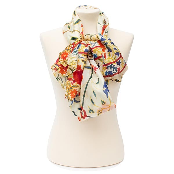 Suzani Red Silk Habotai Scarf - Variation 1