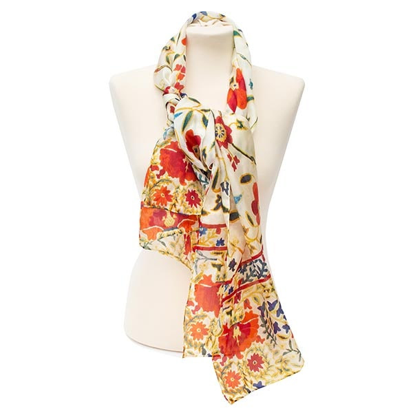 Suzani Red Silk Habotai Scarf - Variation 2