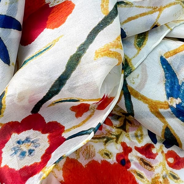 Suzani Red Silk Habotai Scarf - Close Up