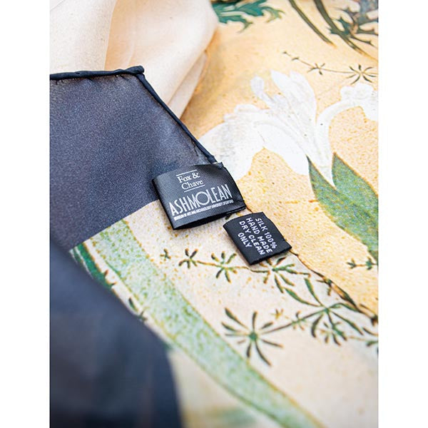 Japanese Iris Silk Habotai Scarf - label