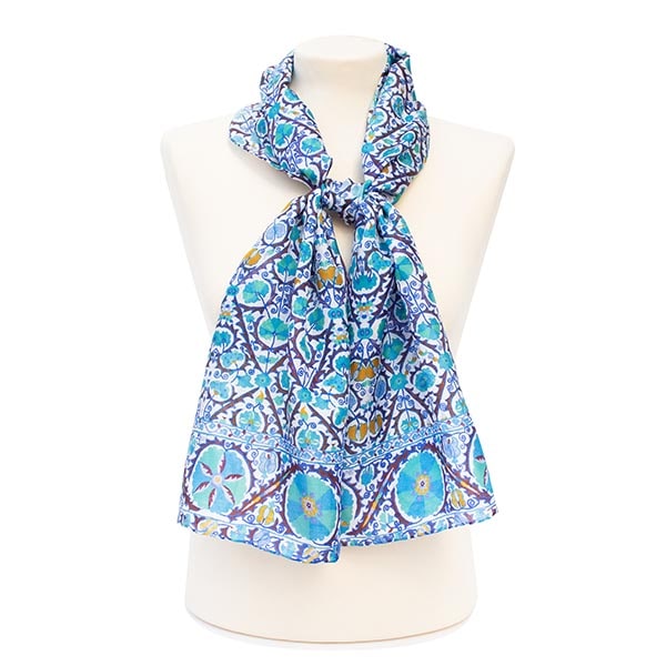 Suzani Blue Silk Habotai Scarf