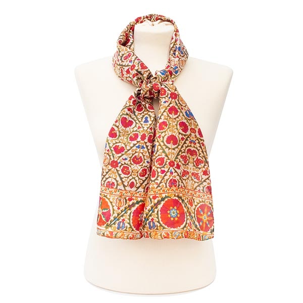 Suzani Red Silk Habotai Scarf