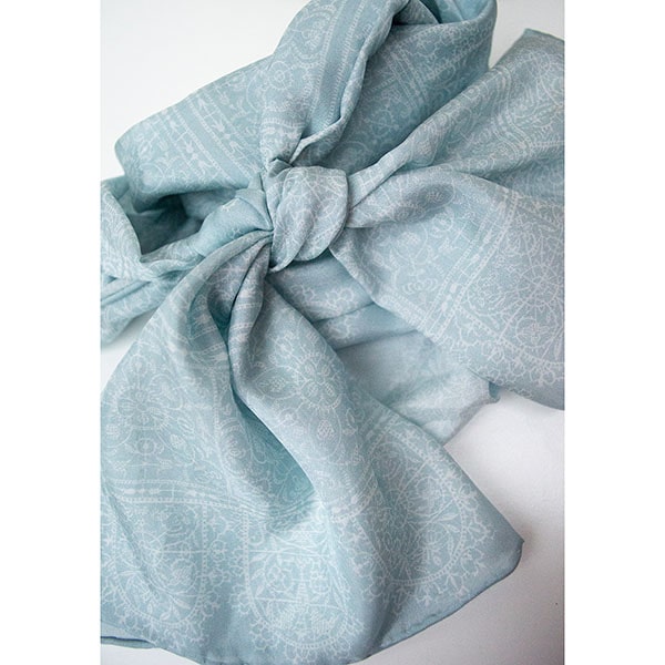 Victorian Lace Habotai Scarf Blue- Detail