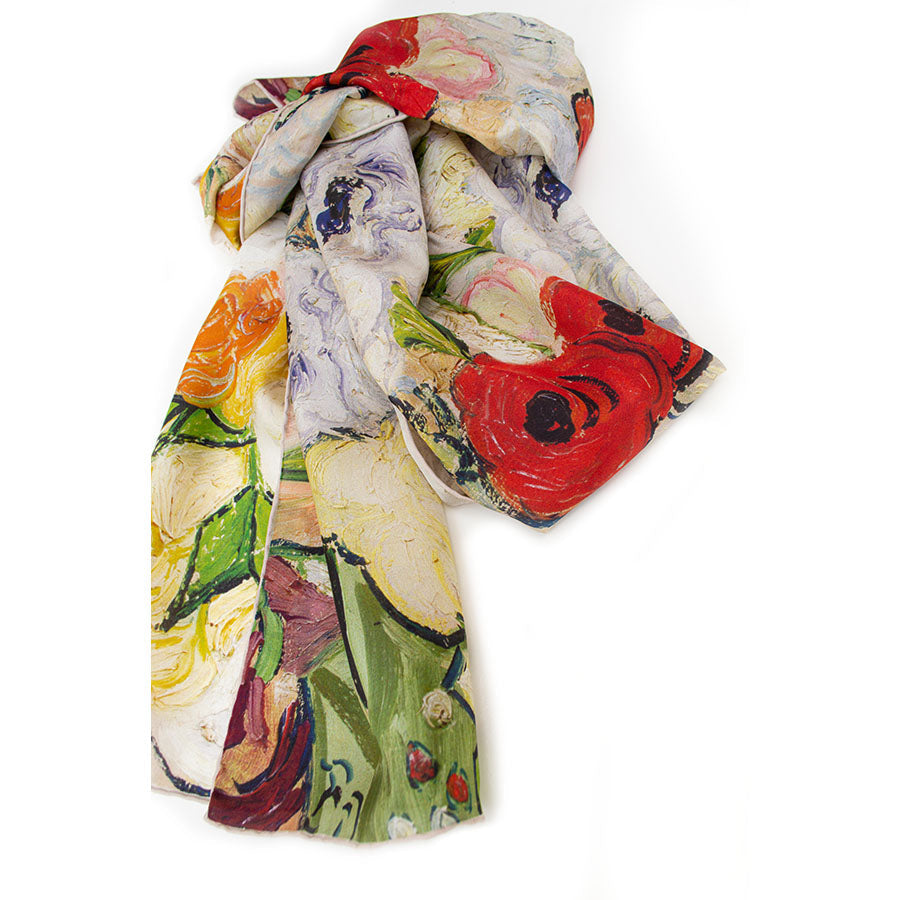 Van Gogh Rose & Anemones Silk Habotai Scarf - detail