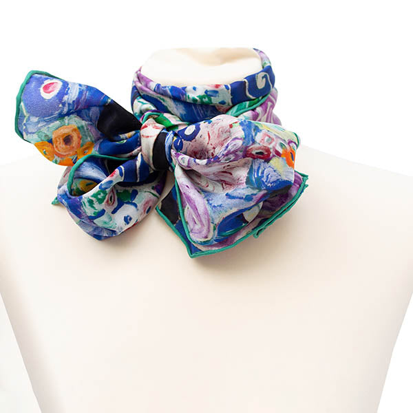 Klimt Blue Virgin Silk Habotai Scarf - Style 2