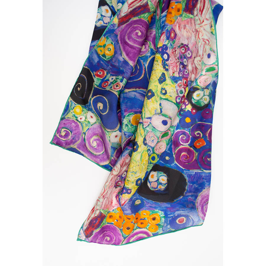 Klimt Blue Virgin Silk Habotai Scarf - Detail