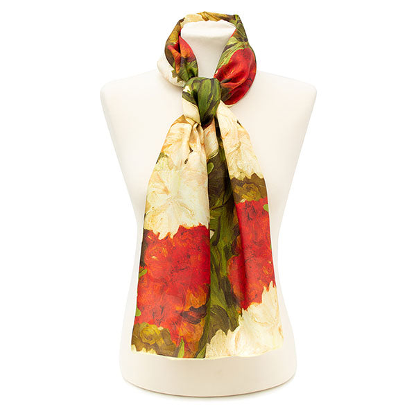 Manet Peonies Silk Habotai Scarf