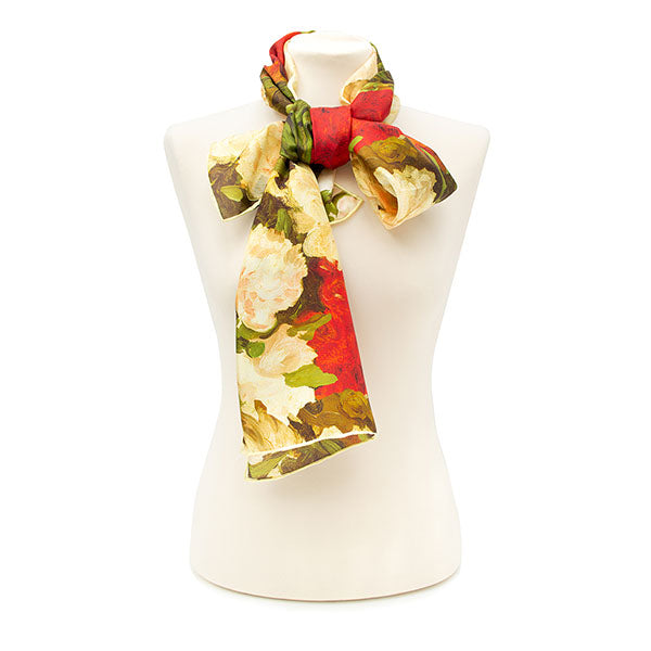 Manet Peonies Silk Habotai Scarf - Style 2