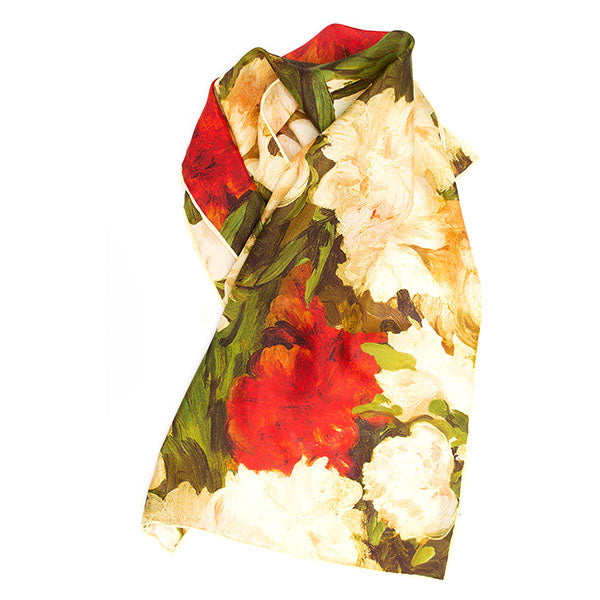Manet Peonies Silk Habotai Scarf - Detail