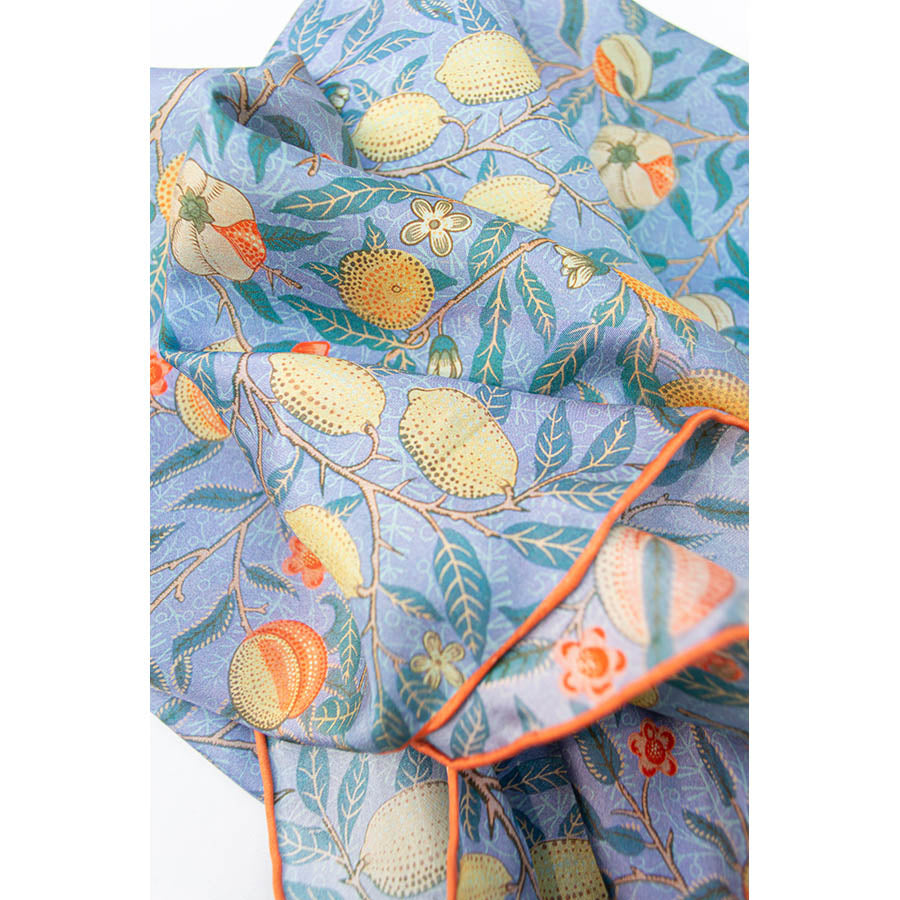 Morris Blue Fruit Silk Habotai Scarf - Detail