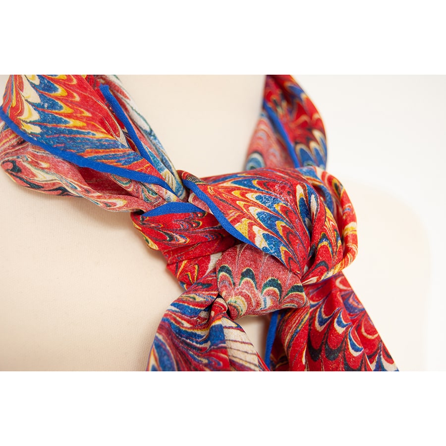 Red Marble Silk Habotai Scarf - Detail 1