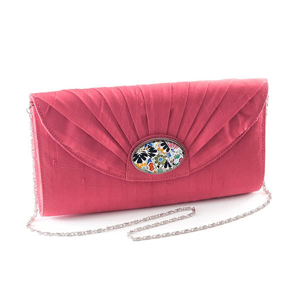 Pink Silk Cameo Clutch Bag