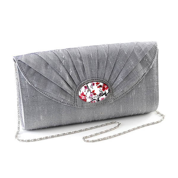 Silver Silk Cameo Clutch Bag
