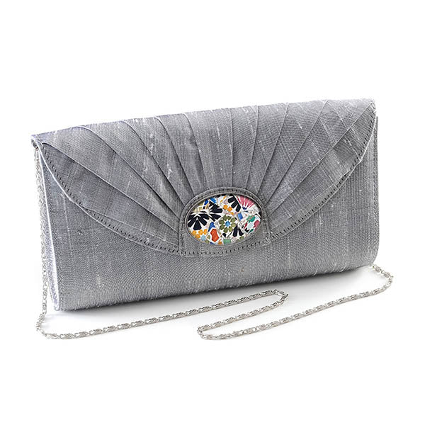 Silver Silk Cameo Clutch Bag