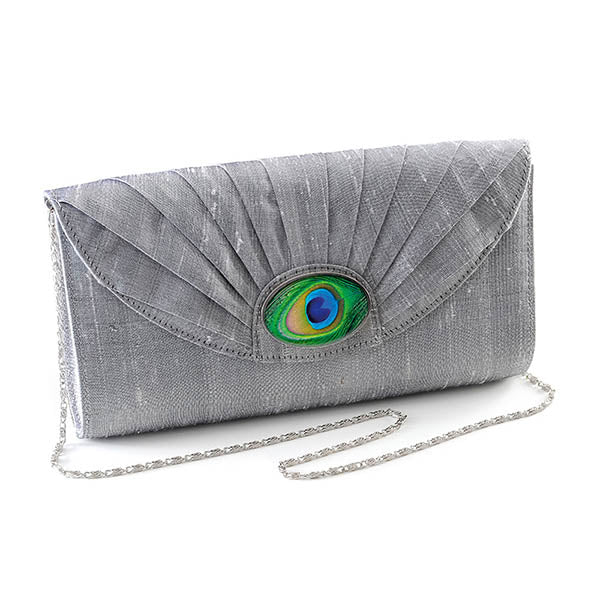Silver Silk Cameo Clutch Bag
