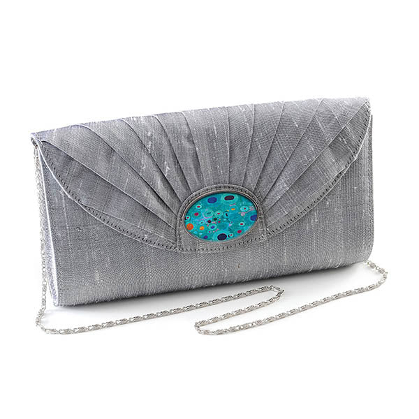 Silver Silk Cameo Clutch Bag